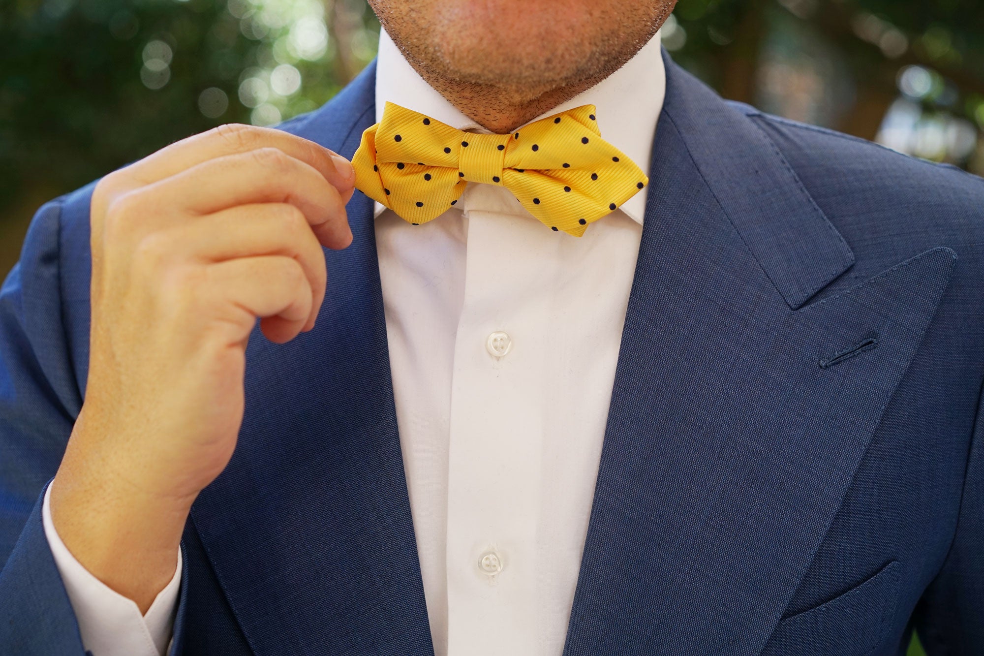 Yellow Polka Dot Diamond Bow Tie | Men's Wedding Point Pre-Tied Bowtie ...