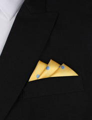 Yellow Pocket Square with Light Blue Polka Dots Oxygen Three Point Fold
