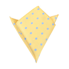 Yellow Pocket Square with Light Blue Polka Dots