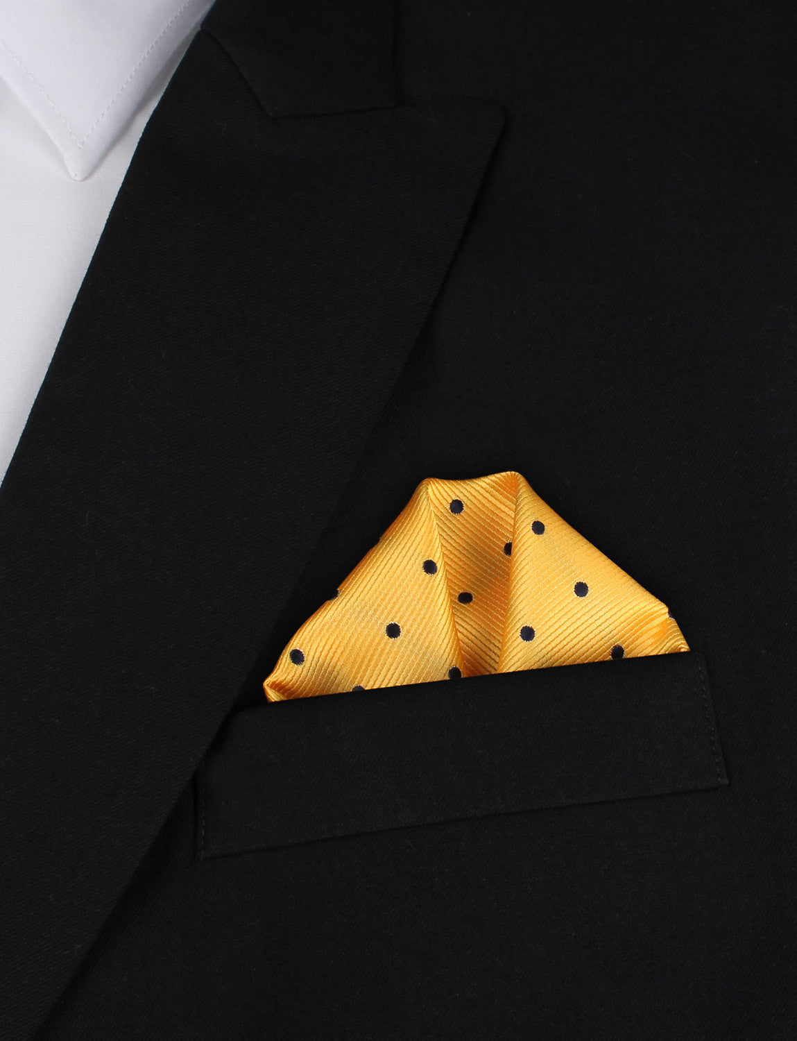 Yellow Pocket Square with Polka Dots Winged Puff Fold