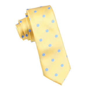 Yellow Skinny Tie with Light Blue Polka Dots