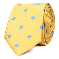 Yellow Skinny Tie with Light Blue Polka Dots OTAA roll