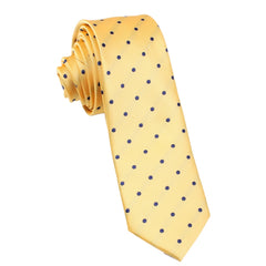 Yellow Skinny Tie with Navy Blue Polka Dots