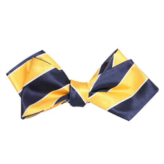 Yellow and Navy Blue Striped Self Tie Diamond Tip Bow Tie 2