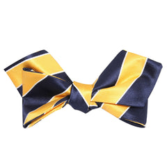 Yellow and Navy Blue Striped Self Tie Diamond Tip Bow Tie 1