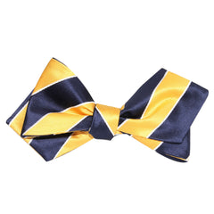 Yellow and Navy Blue Striped Self Tie Diamond Tip Bow Tie 3