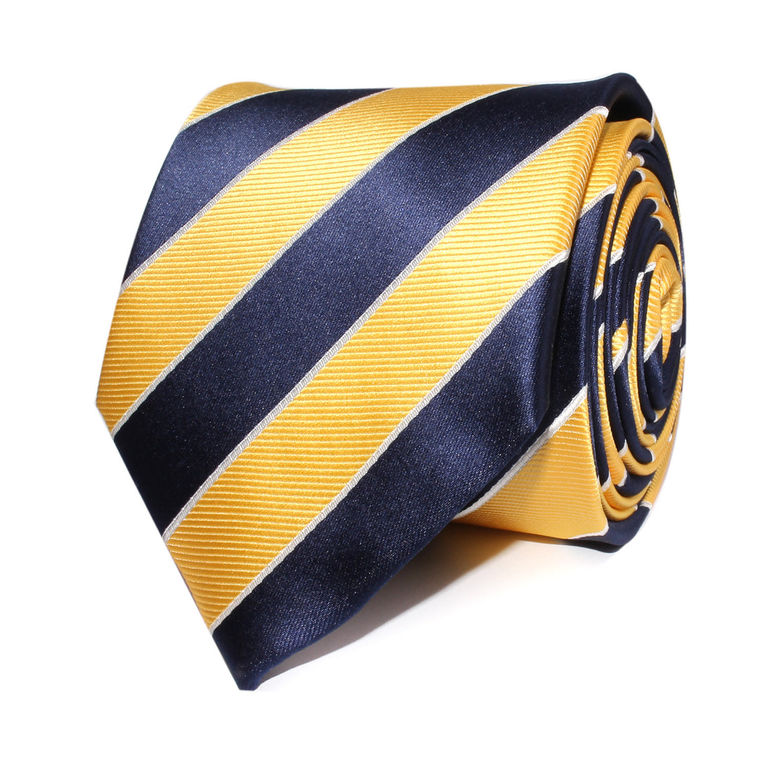 Yellow and Navy Blue Striped Tie  Front View OTAA