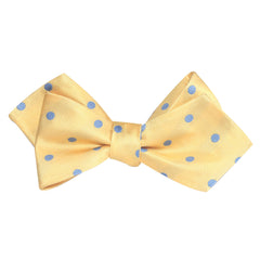 Yellow with Light Blue Polka Dots Self Tie Diamond Tip Bow Tie 2