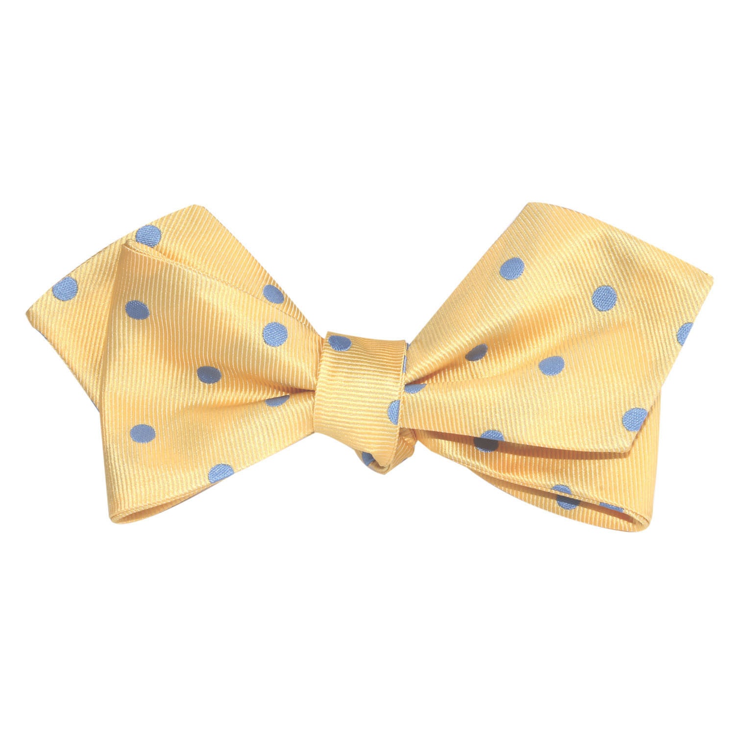 Yellow with Light Blue Polka Dots Self Tie Diamond Tip Bow Tie 1