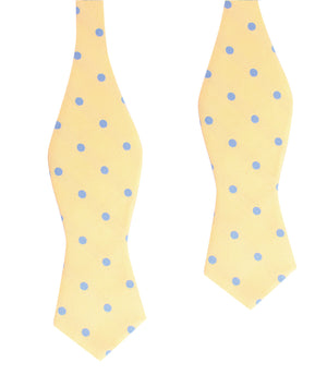 Yellow with Light Blue Polka Dots Self Tie Diamond Tip Bow Tie