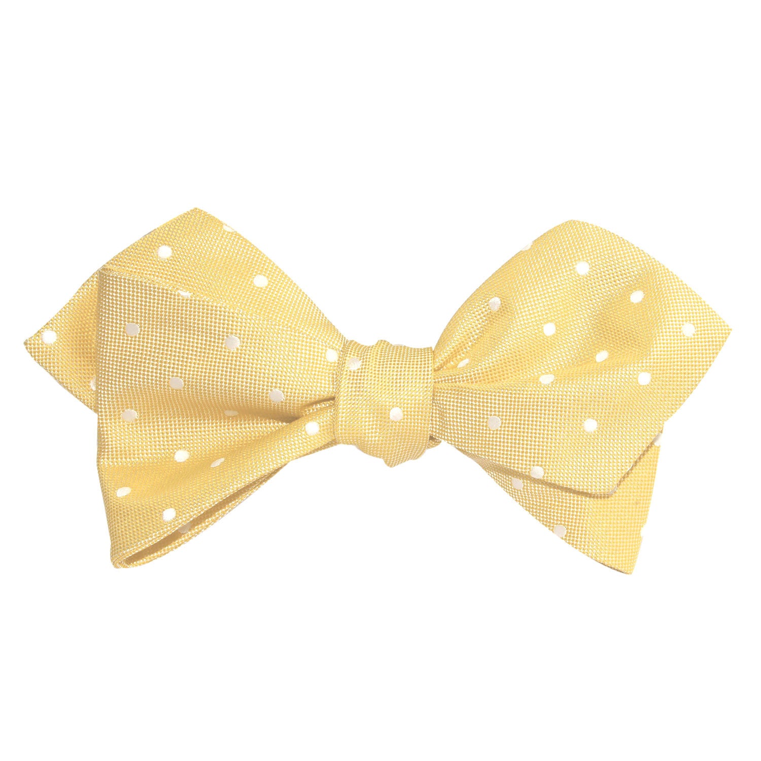 Yellow with White Polka Dots Self Tie Diamond Tip Bow Tie 1