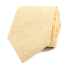 Yellow with White Polka Dots Skinny Tie Front Roll