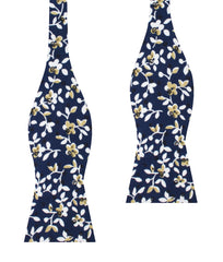 Yukata Navy Blue Floral Self Bow Tie