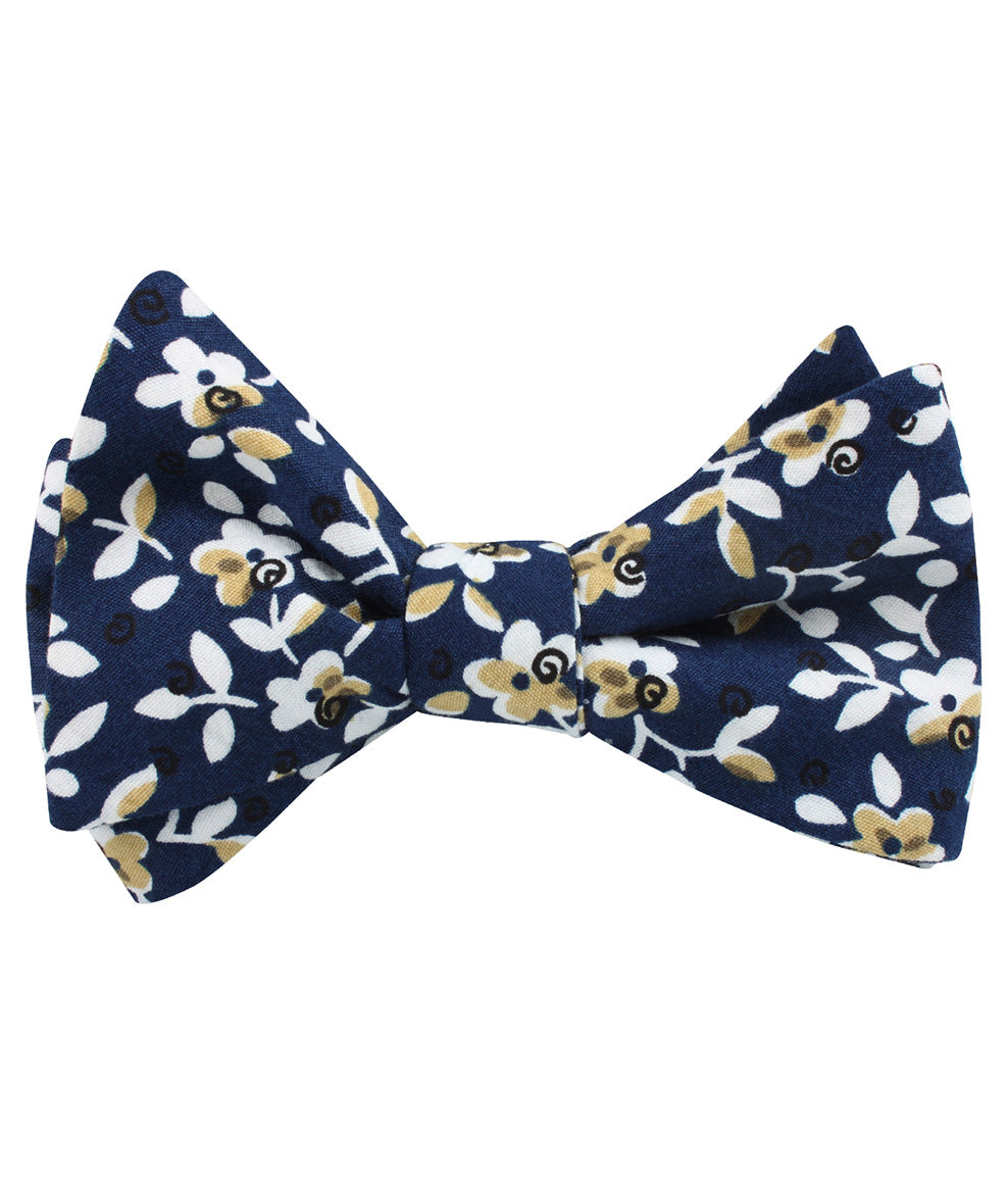 Yukata Navy Blue Floral Self Bow Tie Folded Up