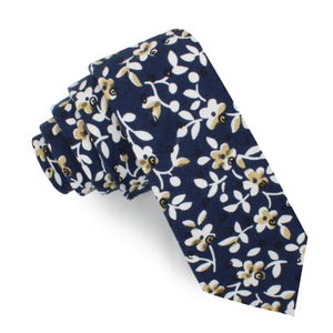 Yukata Navy Blue Floral Skinny Tie