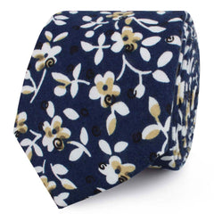 Yukata Navy Blue Floral Skinny Ties