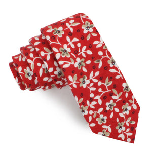 Yukata Red Floral Skinny Tie